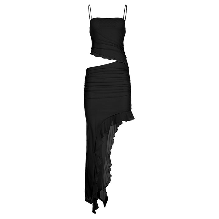 Damen elegantes Wickelkleid mit voluminösem Rüschensaum Drune