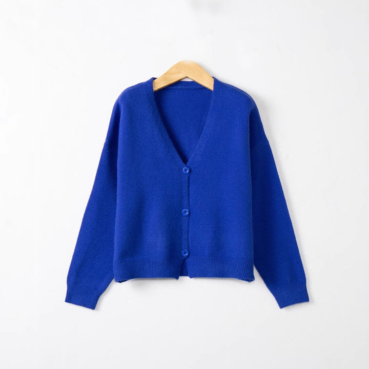 Damen Strickjacke mit V-Ausschnitt und Knopfdetails Drune