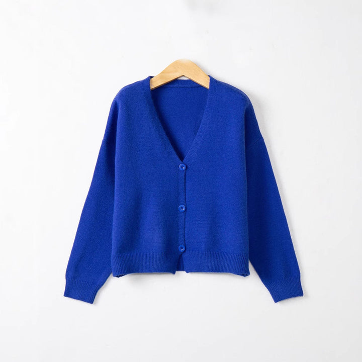 Damen Strickjacke mit V-Ausschnitt und Knopfdetails Drune