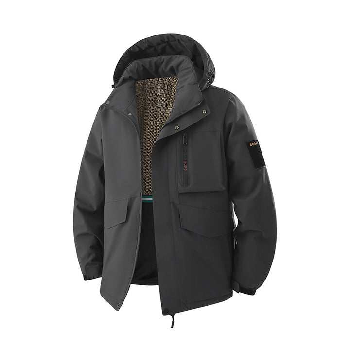 Herren Wasserdichte Outdoor-Multifunktionsjacke mit Kapuze & Fleece-Innenfutter Drune