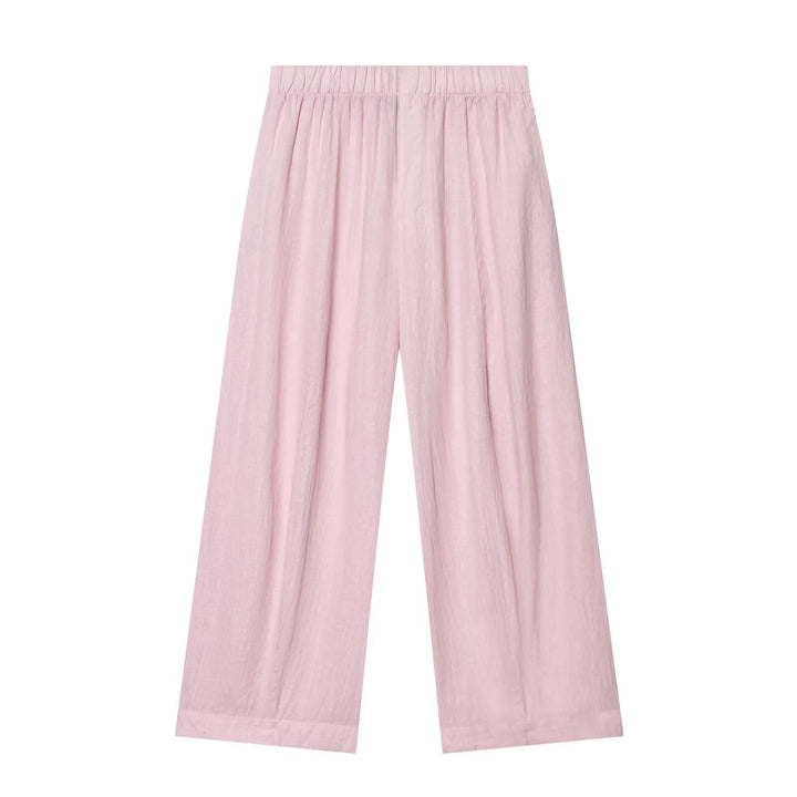 Damen Zweiteiliges Loungewear-Set aus Leinenoptik mit lockerem Pyjama‑Hemd und weiter Palazzo‑Hose Drune