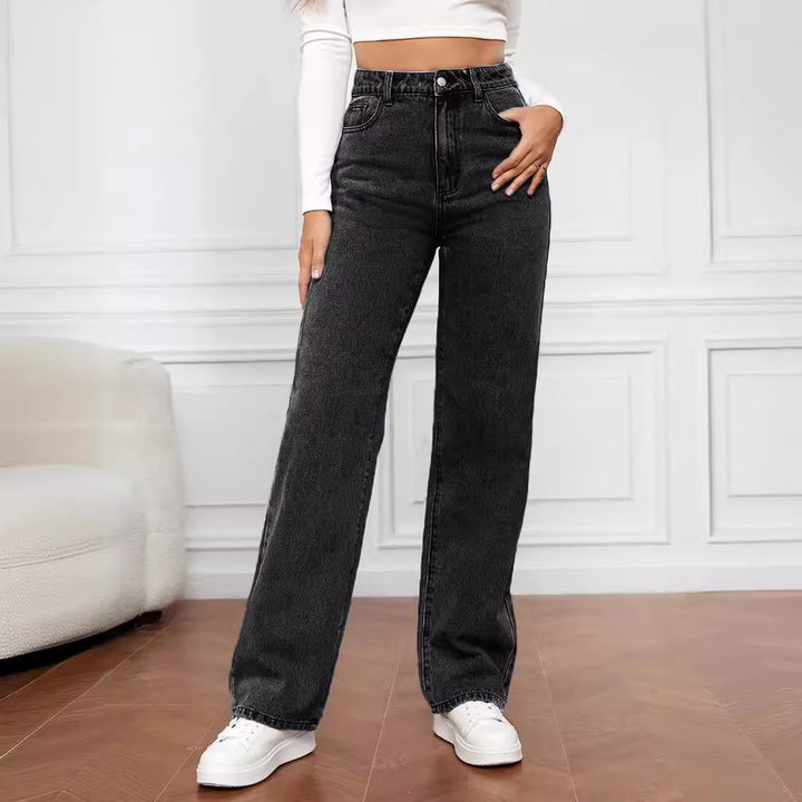 Damen Hohe Taille Jeans im Vintage-Stil mit weitem Bein Drune
