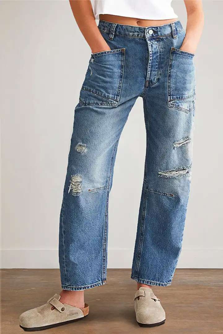 Damen Denim-Hosen mit großflächigen Taschen Drune