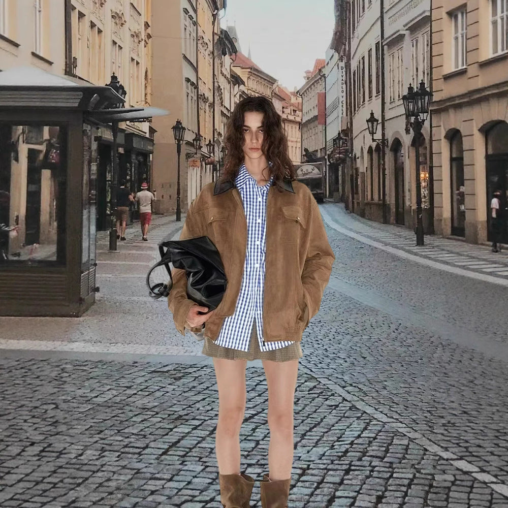 Damen Modische Oversized Weste aus hochwertigem Wildleder Drune