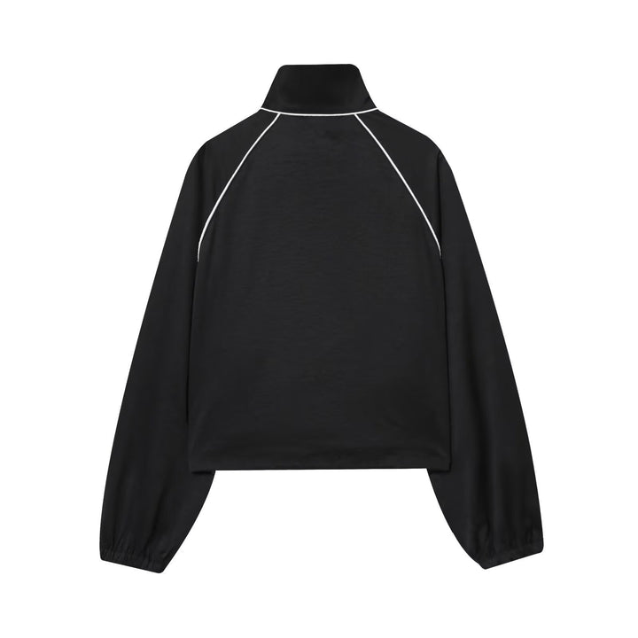 Damen Cropped Sportive Trainingsjacke mit Stehkragen und Kontrastpaspel Drune