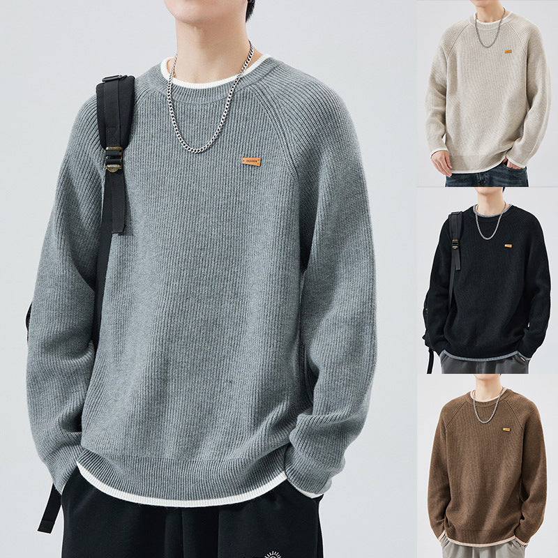 Herren Modischer Grobstrickpullover mit Rundhalsausschnitt Drune