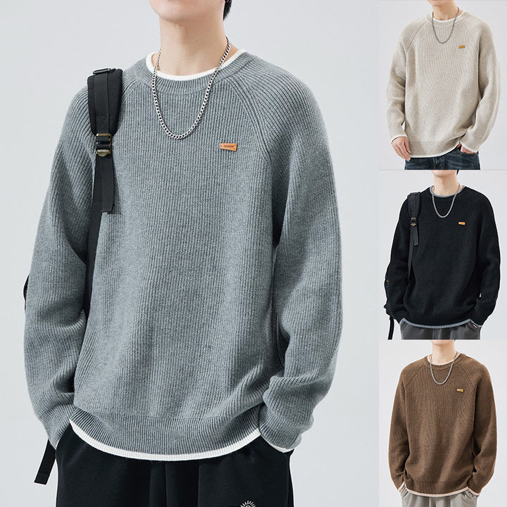 Herren Modischer Grobstrickpullover mit Rundhalsausschnitt Drune