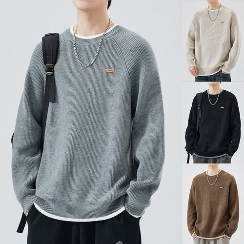 Herren Modischer Grobstrickpullover mit Rundhalsausschnitt Drune