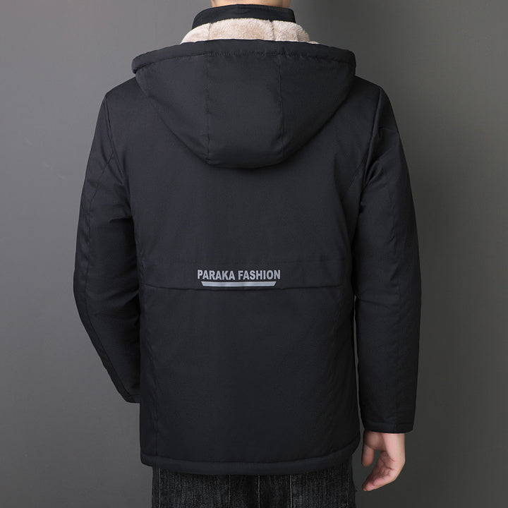 Herren Übergangsjacke mit Teddyfutter, winddichter Außenhülle und Kapuze Drune