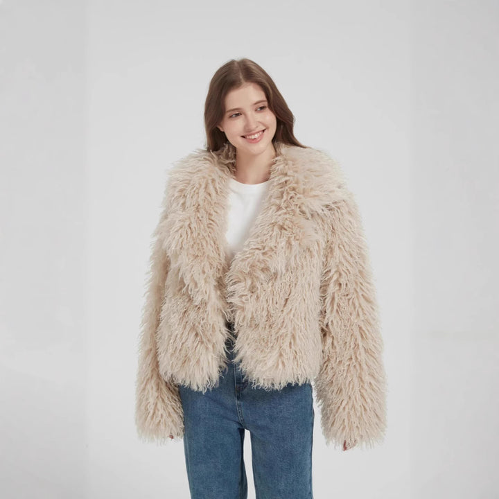Damen Kurzboxiger Kunstpelz‑Bolero mit langflorigem Hochflor und voluminösem Schalkragen Drune