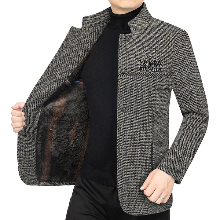 Herren Wollmantel mit Teddyfutter, Stehkragen und schmaler Silhouette Drune
