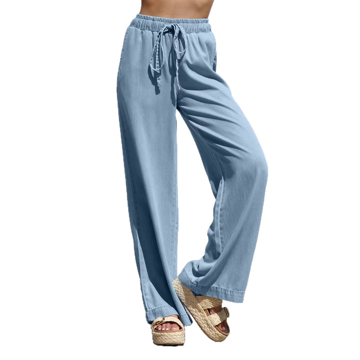 Damen nan weite Leinen-Optik Sommerhose mit elastischem Bund, Kordelzug und Seitentaschen Drune
