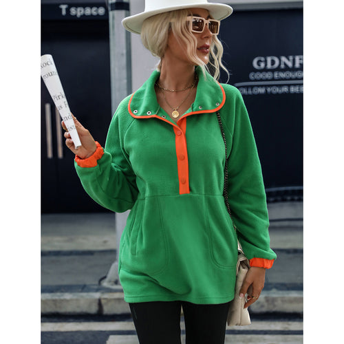 Damen Fleece-Pullover mit hohem Kragen und Knopfverschluss Drune