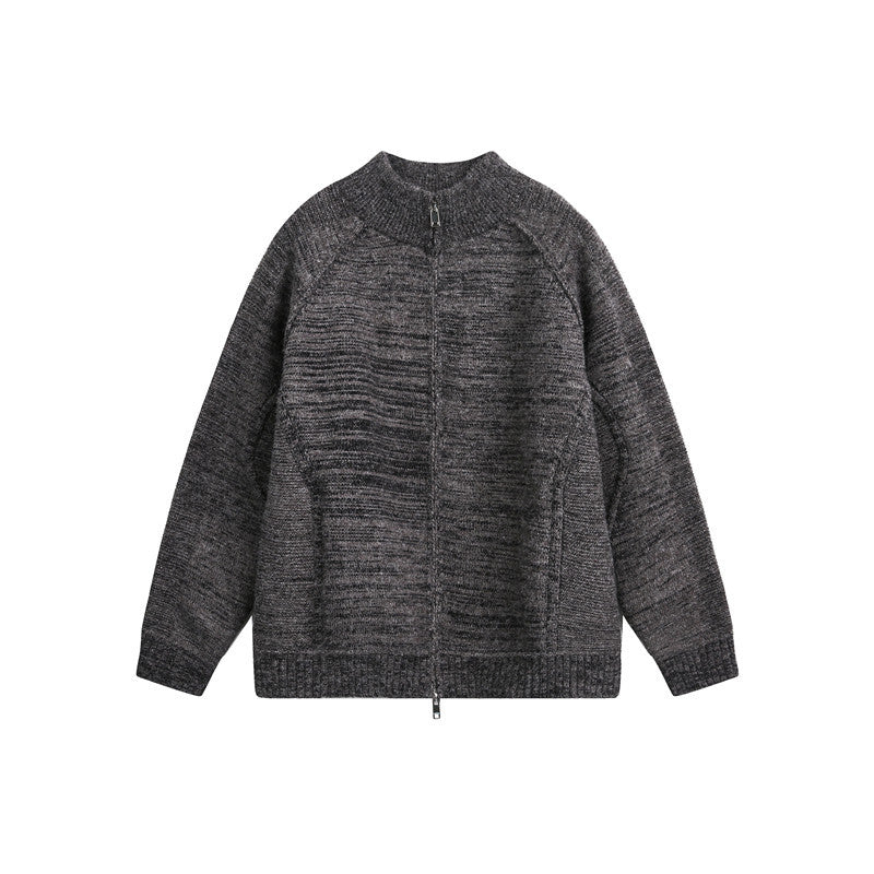 Unisex Strick‑Zipjacke mit Stehkragen, Raglanärmeln und gerippten Bündchen Drune