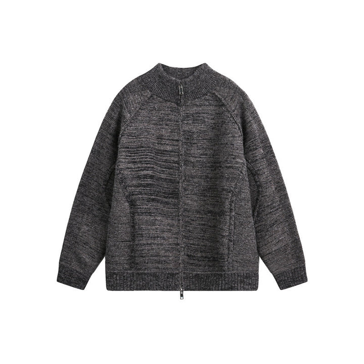 Unisex Strick‑Zipjacke mit Stehkragen, Raglanärmeln und gerippten Bündchen Drune