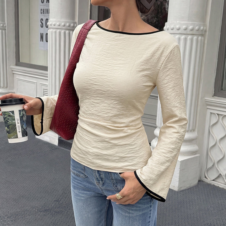 Damen Elegantes Langarmshirt mit Rüschendetails Drune