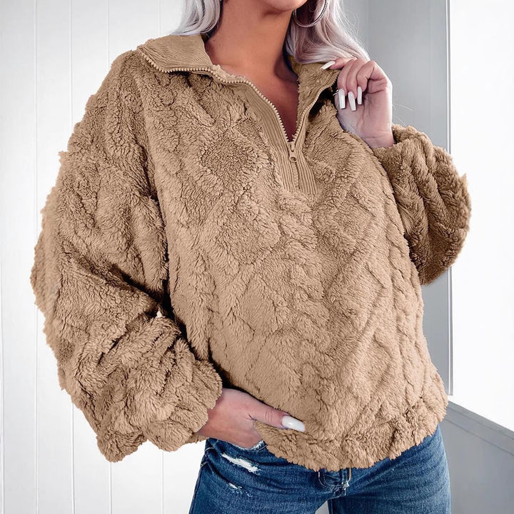 Damen Kuschelige Fleece-Pullover mit Reißverschluss und Wabenmuster Drune