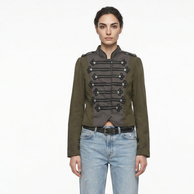 Damen Kurz geschnittener militärinspirierter Blouson mit Zierkordeln Drune
