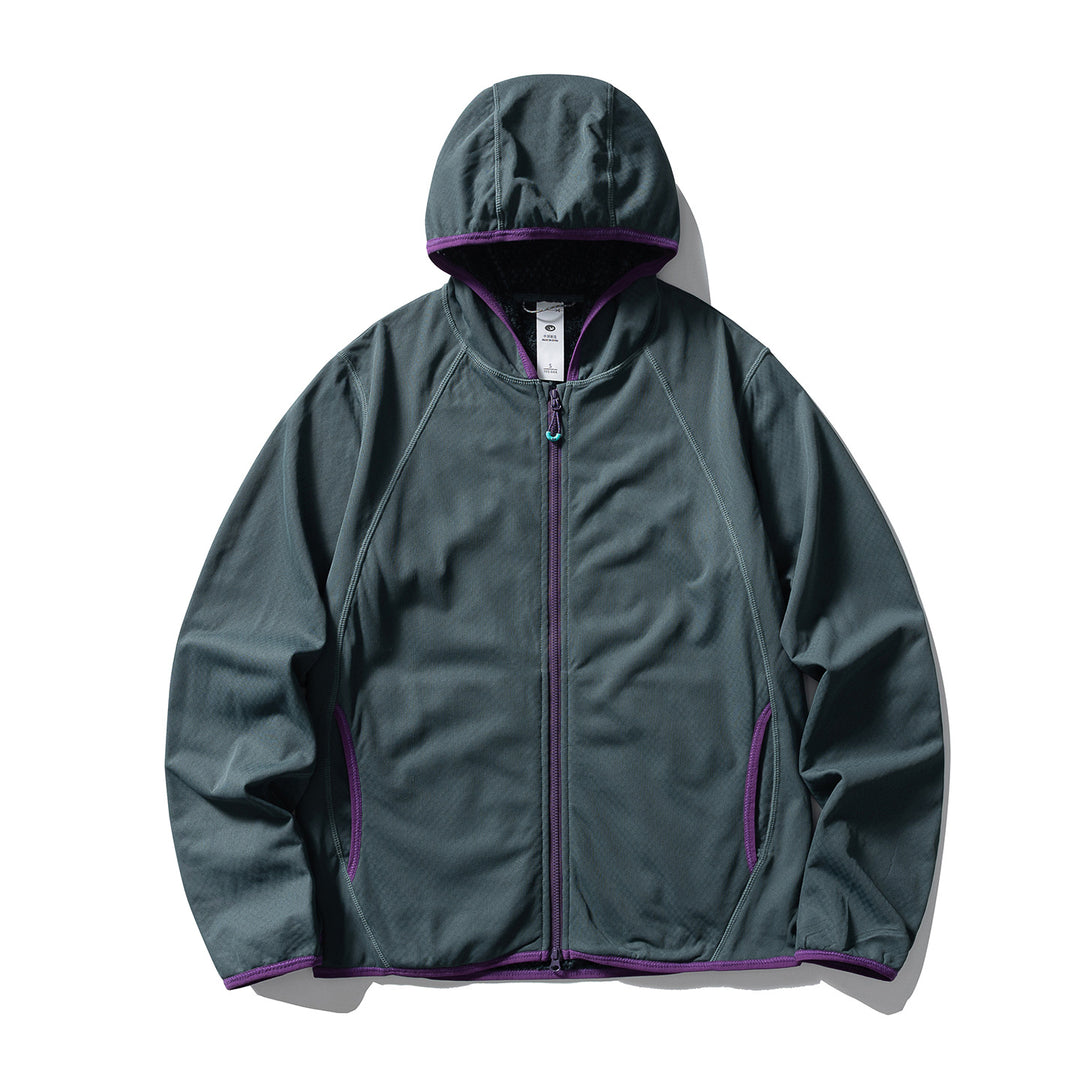 Unisex Leichte Kapuzen‑Fleecejacke mit Raglanärmeln und kontrastierter Kantenverarbeitung Drune