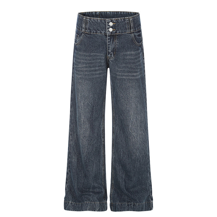 Damen High-Waist Weite Palazzo-Jeans mit Doppelknopf und ausgestelltem Bein Drune