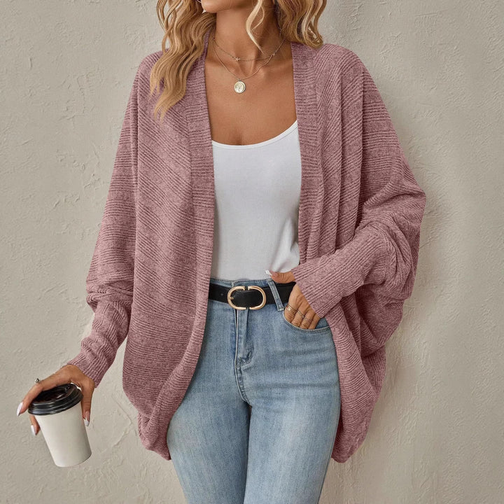 Damen Offener Feinstrick-Cardigan mit Strukturstreifen und überlanger Relax-Silhouette Drune