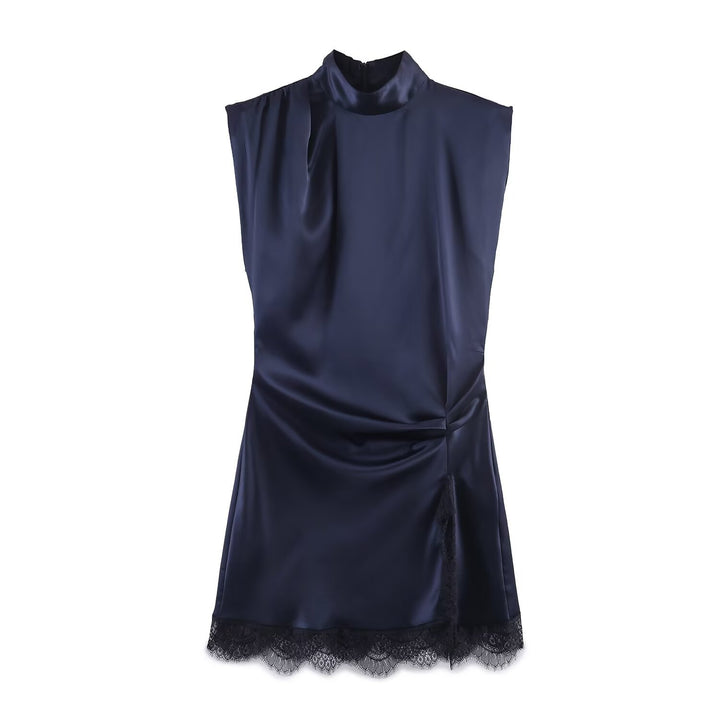 Damen elegantes Kleid mit transparentem Spitzenrand Drune