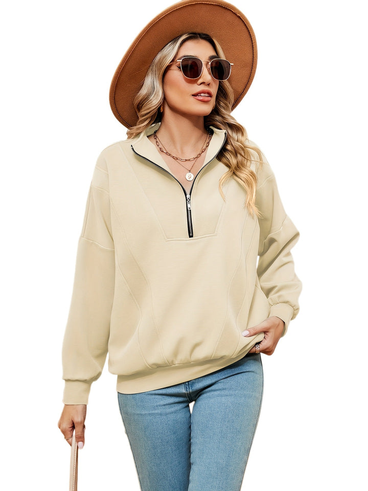 Damen Sweatshirt mit halbem Zipper und dekorativen Nähten Drune