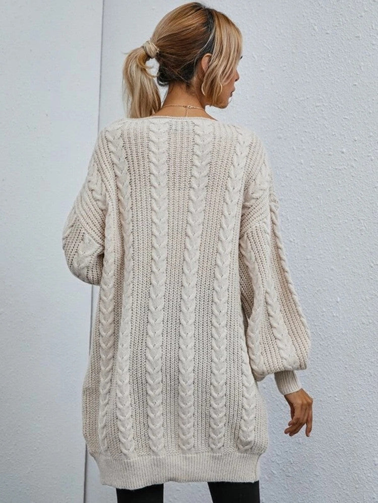 Damen Grobstrick Cardigan mit Kapuze und Zopfdesign Drune
