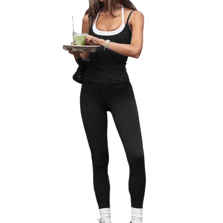 Damen schmal geschnittener Jumpsuit mit verstellbaren Spaghettiträgern und hohem Bund Drune