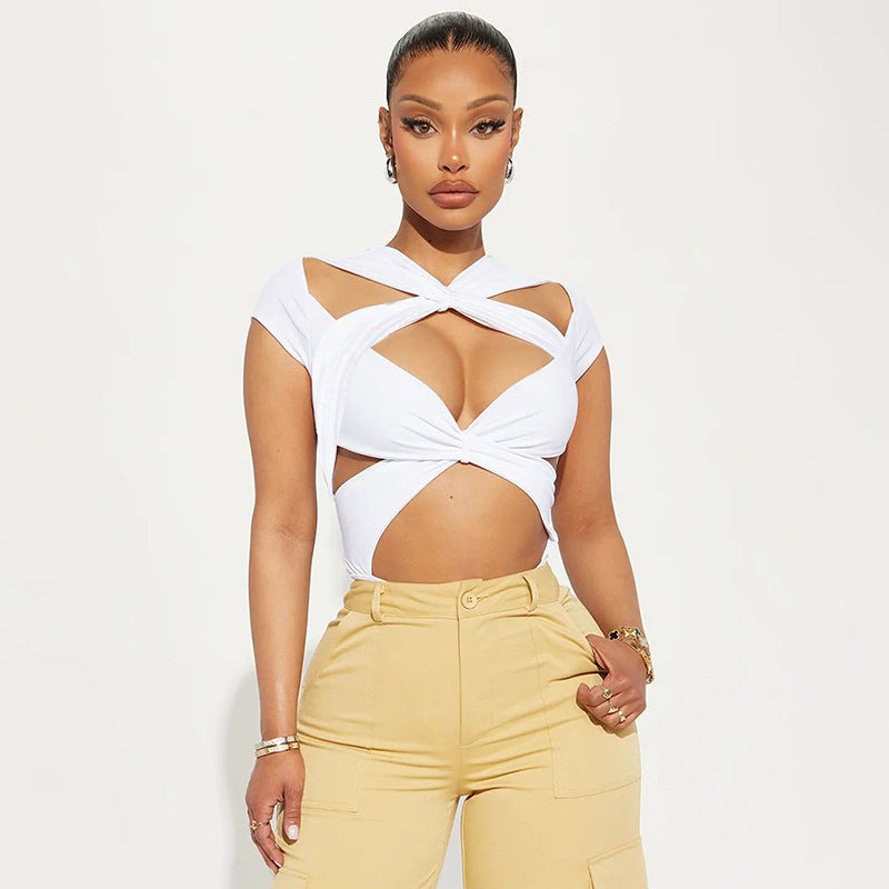 Damen Cut-Out Body mit kreativem Wickeldesign Drune