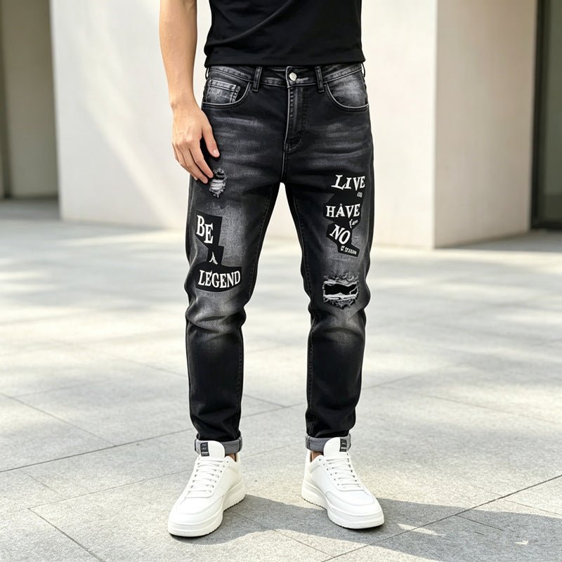 Herren Modische Ripped Jeans mit grafischen Prints Drune