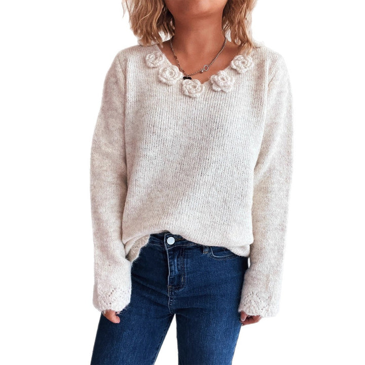 Damen Strickpullover mit floralen Akzenten Drune