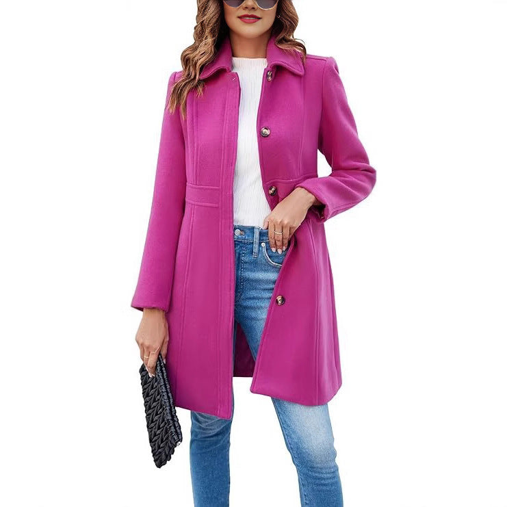 Damen klassischer Wollmantel mit modischem Schnitt und funktionalen Details Drune
