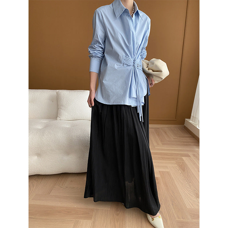 Damen Wickelbluse mit dekorativen Knopfdetails und elegantem Bindeband Drune