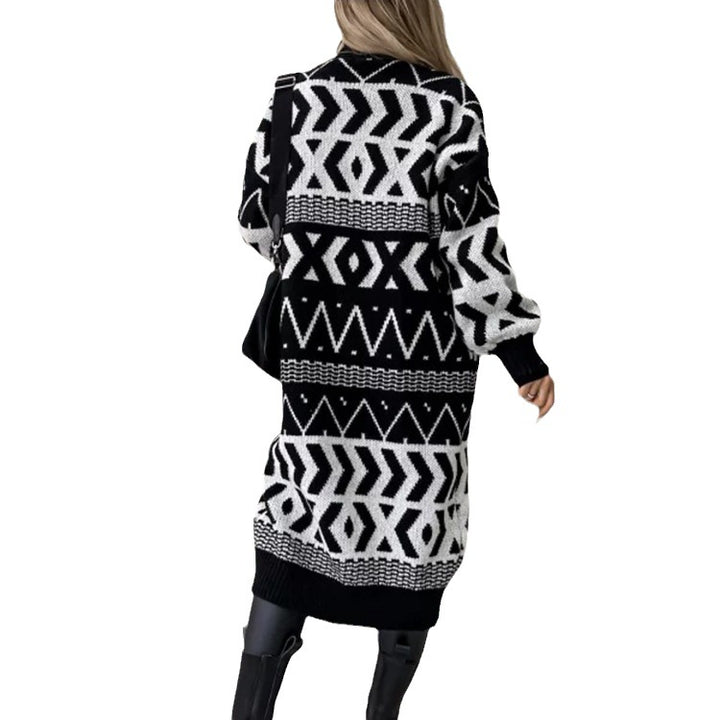 Damen Grobstrickcardigan mit geometrischem Muster und oversized Passform Drune
