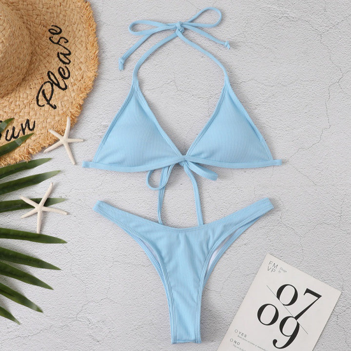 Damen Triangel-Bikini mit geflochtenen Trägern und hohem Beinausschnitt Drune