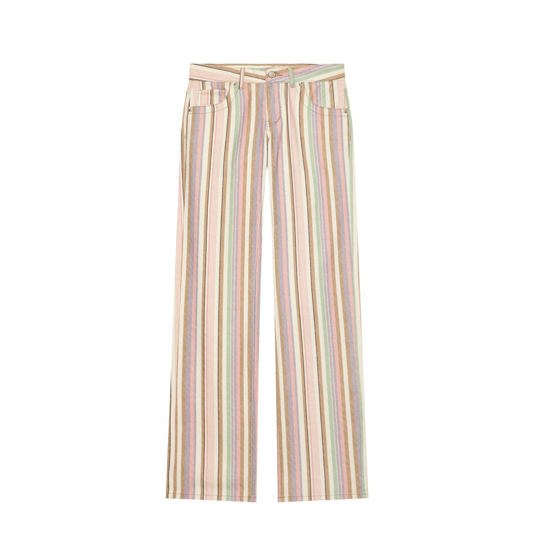 Damen Hochtaillierte Leinenoptik‑Palazzohose mit vertikalem Pastellstreifenmuster Drune