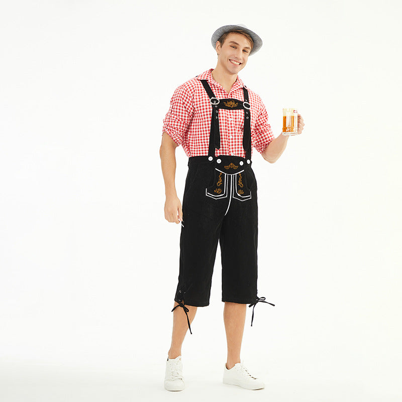 Herren nan knielange Trachten-Latzhose mit verstellbaren Trägern und dekorativer Stickerei Drune