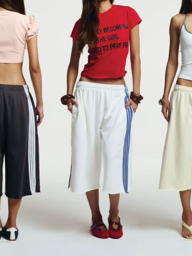 Damen lässige Sport-Bermudashorts mit seitlichen Streifen Drune