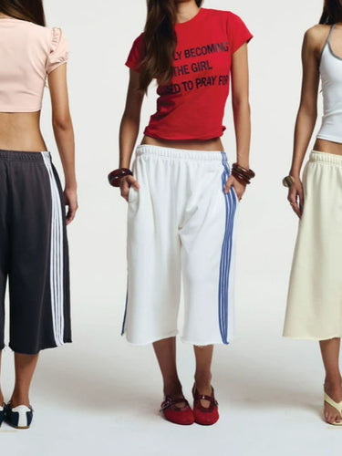 Damen lässige Sport-Bermudashorts mit seitlichen Streifen Drune