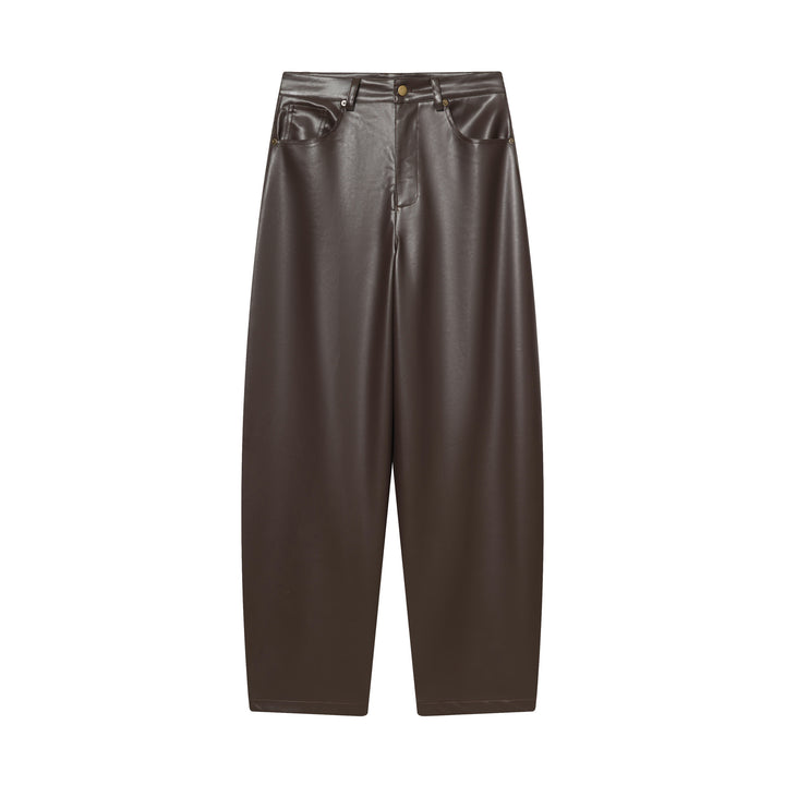 Damen nan weite Highwaist Cropped-Lederhose mit Five‑Pocket und geradem Bein Drune