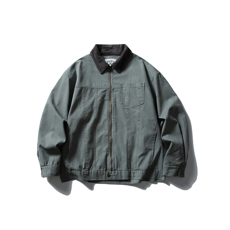 Herren Boxy-Canvas-Blousonjacke mit Cordkragen und durchgehendem Reißverschluss Drune