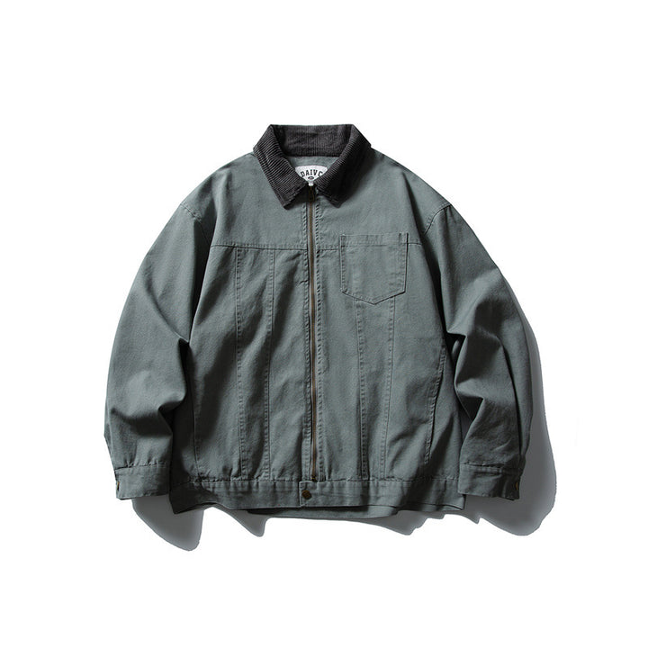 Herren Boxy-Canvas-Blousonjacke mit Cordkragen und durchgehendem Reißverschluss Drune