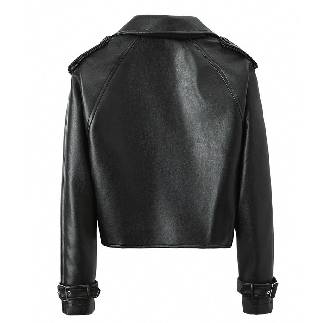 Damen Modische Cropped Kunstlederjacke Drune