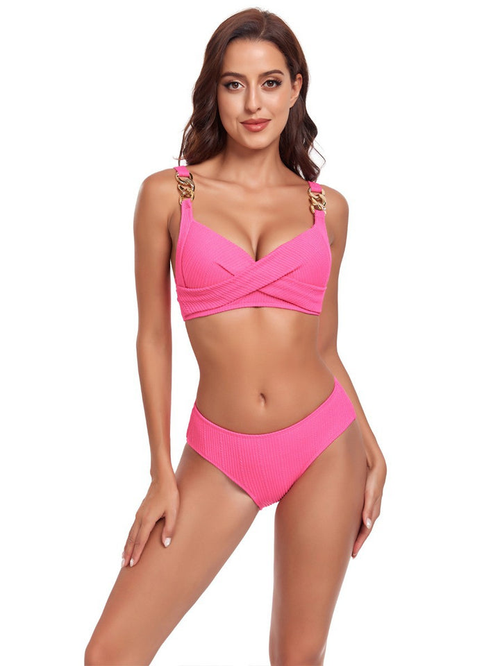 Damen Bikini-Set mit gekreuztem Oberteil und dekorativen Schnallen Drune