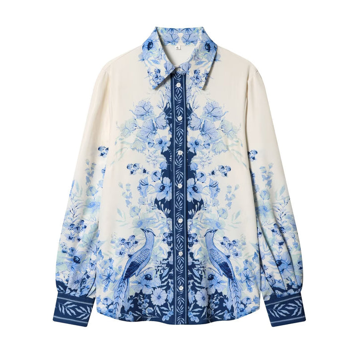 Damen Geblümte Oversize‑Seidenoptik‑Bluse mit Borderprint Drune