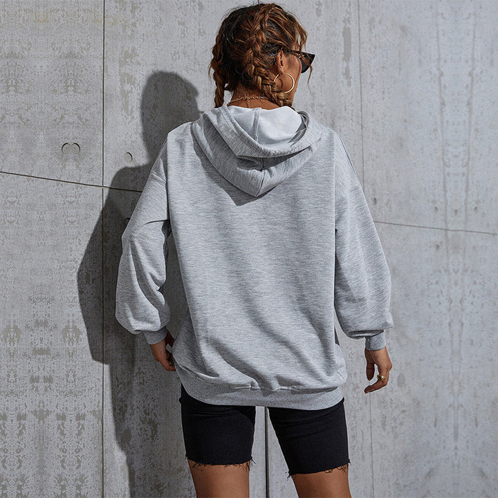Damen Oversize-Kapuzenpullover mit Kängurutasche und gerippten Bündchen Drune