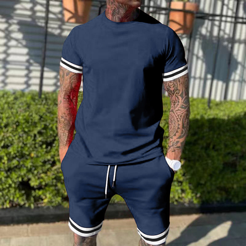 Herren nan sportliches Freizeitset aus Baumwolljersey mit Rundhalsshirt und Kordel-Kurzhose Drune