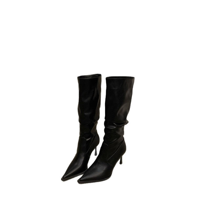 Damen Slouchy kniehohe Stiefel mit spitzer Zehenform und skulpturellem Stiletto-Absatz Drune