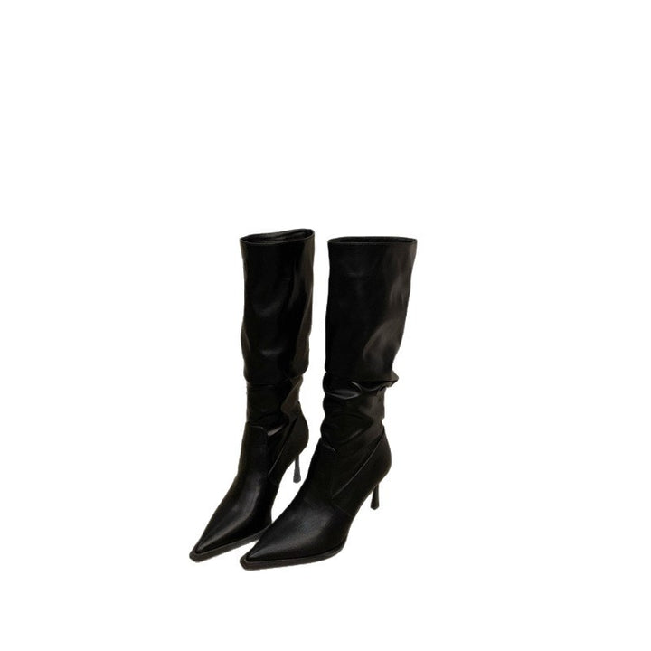 Damen Slouchy kniehohe Stiefel mit spitzer Zehenform und skulpturellem Stiletto-Absatz Drune